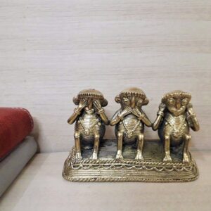 Collectible Handcrafted Dhokra Metal Art Three Monkeys Collectible Showpiece for Home Decor | Table Decor