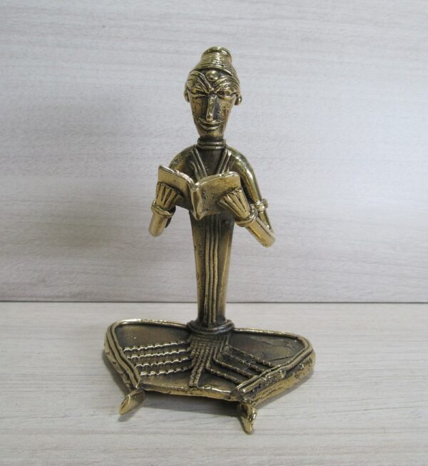 Dhokra Handicraft Lady Sitting And Reading