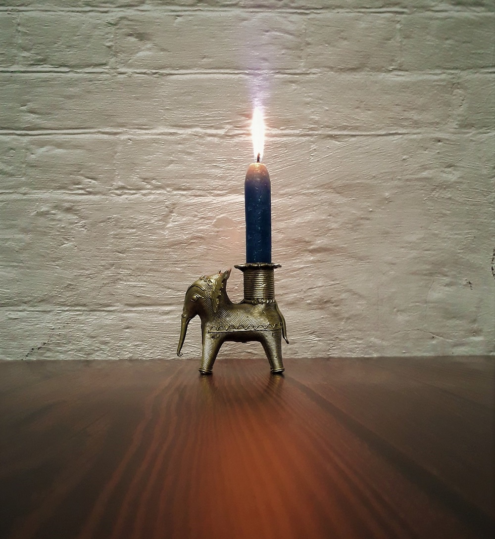 Dhokra handcrafted metal elephant candle stand