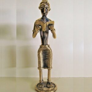 Collectible Handmade Dhokra Figurine Of Lady Standing and Reading Book – Tribal Art & Crafts