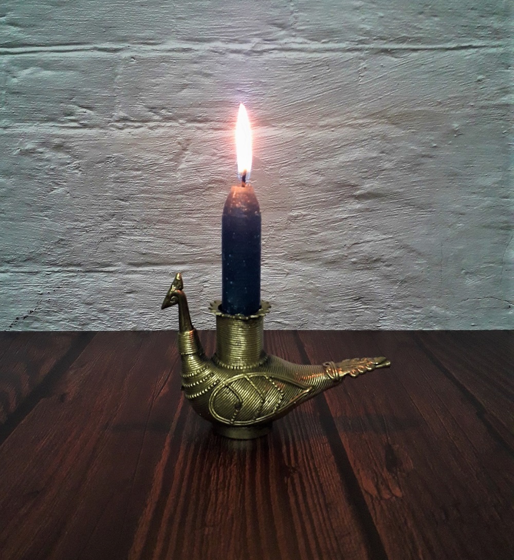dhokra peocock candle stand